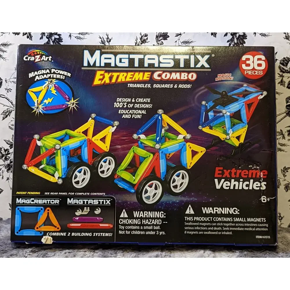 RARE NWT Cra-Z-art Magtastix Extreme Combo Vehicle Magnetic Building 36 pc Set